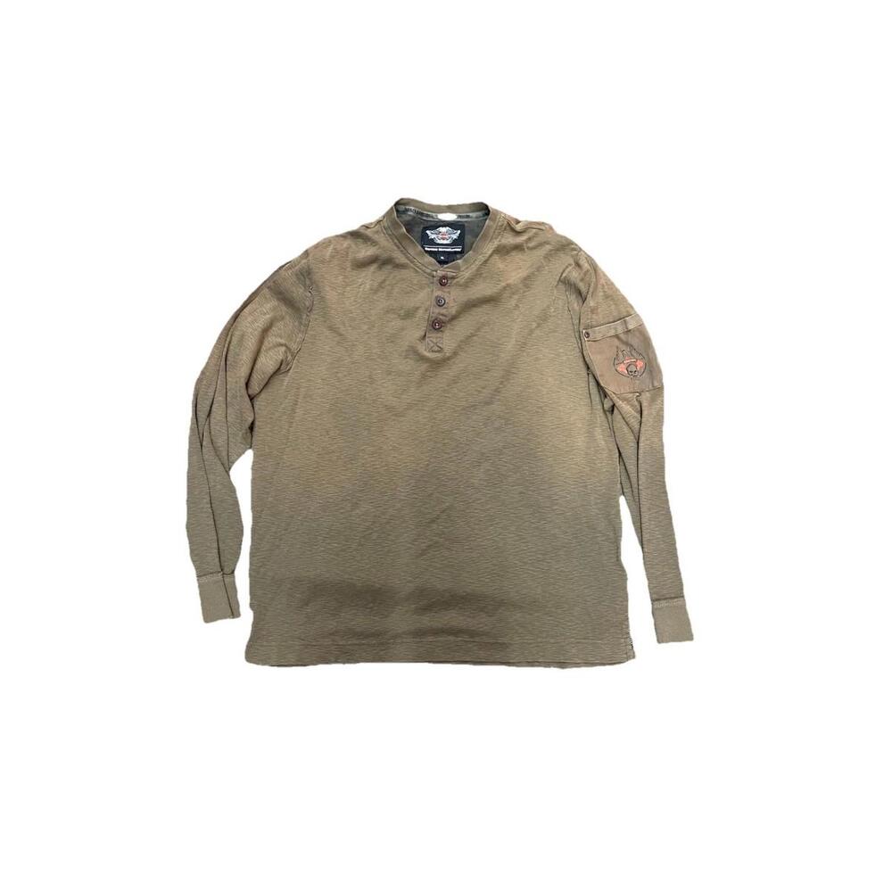 Mens Harley Davidson Motorcycles Long Sleeve Henley Button Up Logo Shirt XL‎ H12